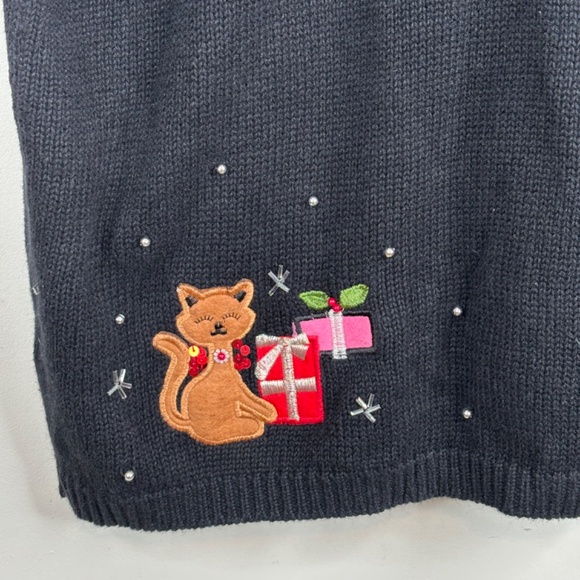 Basic Editions Christmas Sweater Vest 2x Button Down Cat Embroidery Beaded Ugly - Picture 6 of 10